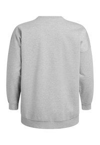 Grijze sweatshirt met lange mouwen, ronde hals, ribgebreide manchetten en zoom. Gladde textuur, eenvoudig ontwerp, ongeversierde achterkant.