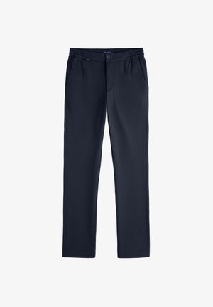 Pantalons décontractés pour hommes, bleu marine, avec ceinture élastique, fermeture à bouton, poches latérales et coupe droite.