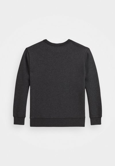 Mörkgrå sweatshirt i mjukt material, med rund halsringning, långa ärmar och ribbade muddarna och nederkant. Inga synliga mönster.