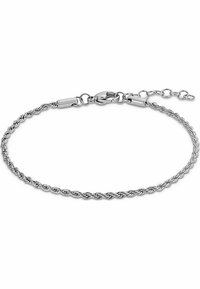 Bracelet en argent avec un design en corde tressée, un fermoir à lobster sécurisé et une chaîne d'extension ajustable pour un ajustement varié.