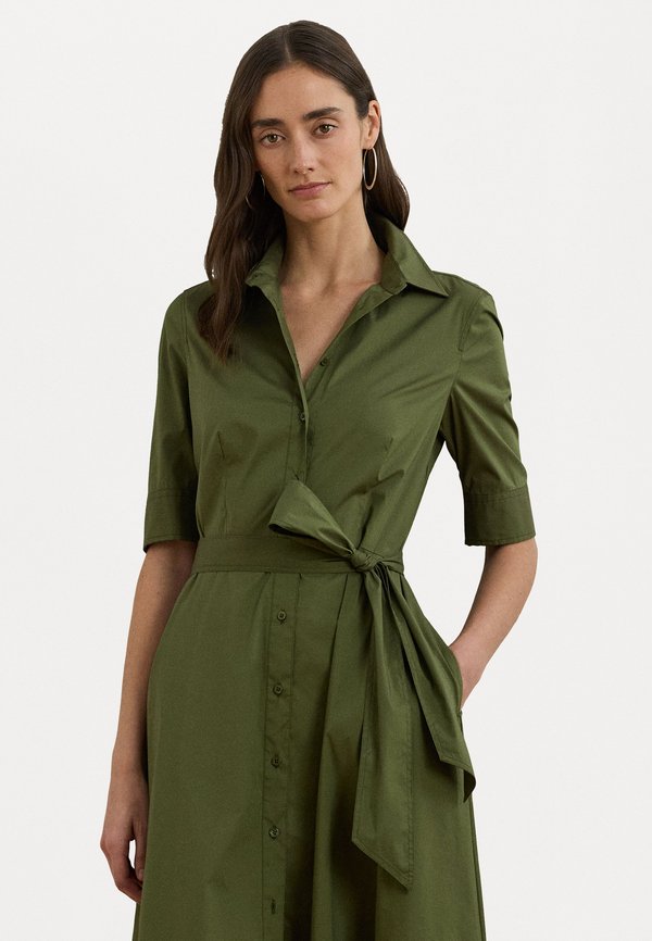 Belted Cotton Blend Shirtdress - Shirt dress - olive grove