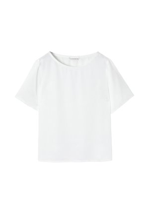 T-shirt bianco a maniche corte con scollo rotondo, realizzato in tessuto morbido, caratterizzato da un fit rilassato e senza motivi o decorazioni visibili.