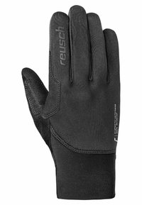 Black outdoor glove made of stretchy, waterproof material. Features a textured palm for grip and stitched accents. Branding visible on back.