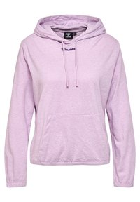 Helle lila Kapuzenpullover aus weichem Stoff, mit einer frontalen Tasche, Kordelzug-Kapuze und gesticktem Logo auf der Brust. Lockere Passform mit langen Ärmeln.
