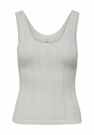 Hallitahalli, sooniku jämeda kudumisega top retsepti, millel on ümar kaelus ja laiemad rihmad, ning millel on õrn sära ja tekstuuriline muster.