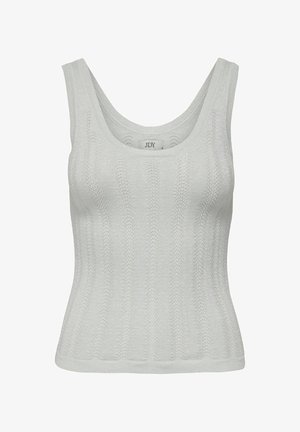 Hallitahalli, sooniku jämeda kudumisega top retsepti, millel on ümar kaelus ja laiemad rihmad, ning millel on õrn sära ja tekstuuriline muster.