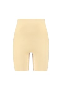 Beiga högmidjade shaping-shorts med medellång längd på låren och sömlös design för en mjuk och tight passform.