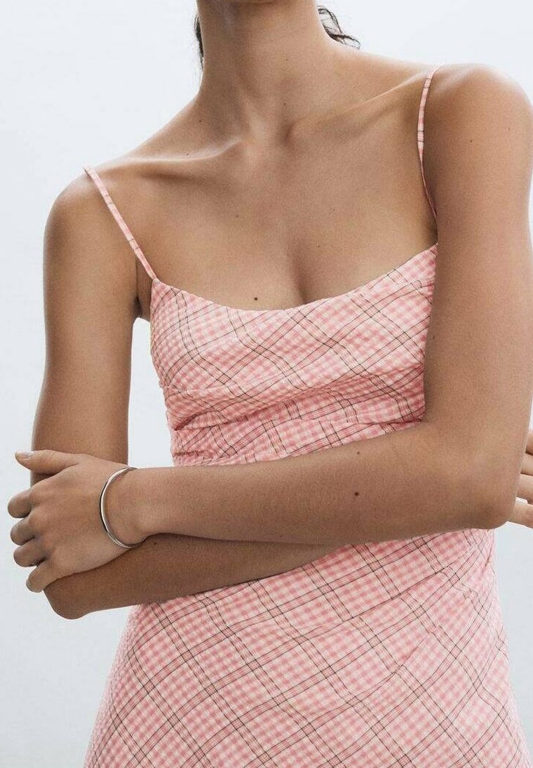 chinese dress ladies Baby Pink Tweed Plaid Metallic Stitching Short Dress