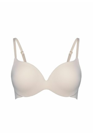 Béžová vystužená podprsenka s nastaviteľnými ramienkami a hladkými, bezšvovými košíčkami navrhnutá pre pohodlie a oporu.