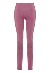 Leggings fucsia a vita alta realizzati in tessuto elasticizzato, con pannelli laterali testurizzati e design senza cuciture. Finitura liscia con cintura elastica.