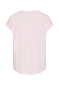 Απαλό ροζ μπλουζάκι από μαλακό βαμβάκι. Κοντά μανίκια και στρογγυλεμένη κάτω άκρη. Απλός σχεδιασμός χωρίς εμφανή μοτίβα ή διακοσμητικά.