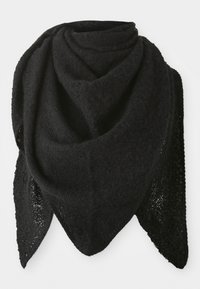 Sort trekantet sjal lavet af et blødt, struktureret stof. Har en strikket kant og en draperet silhuet for alsidig styling.