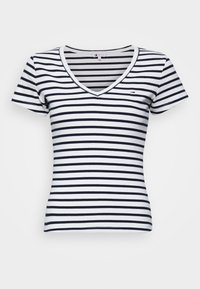 SLIM ESSENTIAL - Print T-shirt - ecru/navy