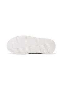 Suola di scarpa bianca con modelli di grip testurizzati e una superficie liscia, mostrata isolata su uno sfondo bianco.