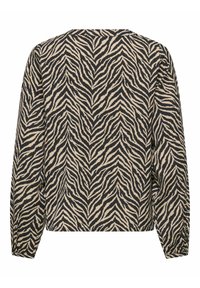 Maglietta a manica lunga in crema e motivo zebratto nero, caratterizzata da una vestibilità comoda e una texture morbida, con scollo rotondo e orlo dritto.