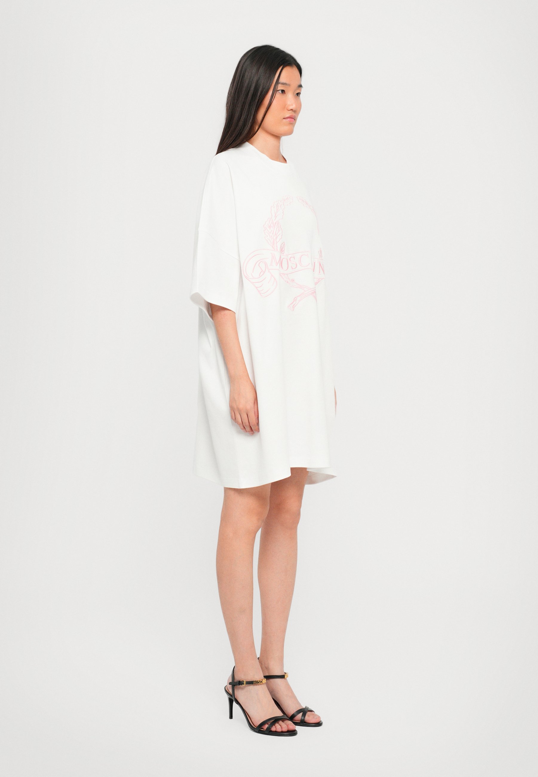 オールインワン・サロペット Moschino Oversized White Dress With Graphic Elements Dress in interlock cotton Love | Moschino