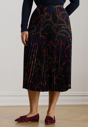 BELTING-PRINT PLEATED GEORGETTE SKIRT - Plooirok - navy/multi