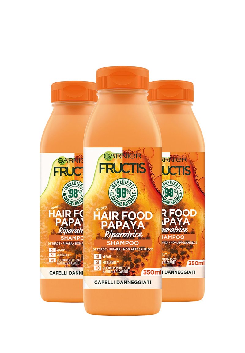 Garnier - SHAMPOO RIPARATORE FRUCTIS HAIR FOOD, SHAMPOO RIPARATORE ALLA PAPAYA PER CAPELLI DANNEGGIATI, 350 ML - 3 PACK - Shampoo - trasparente, Ingrandire