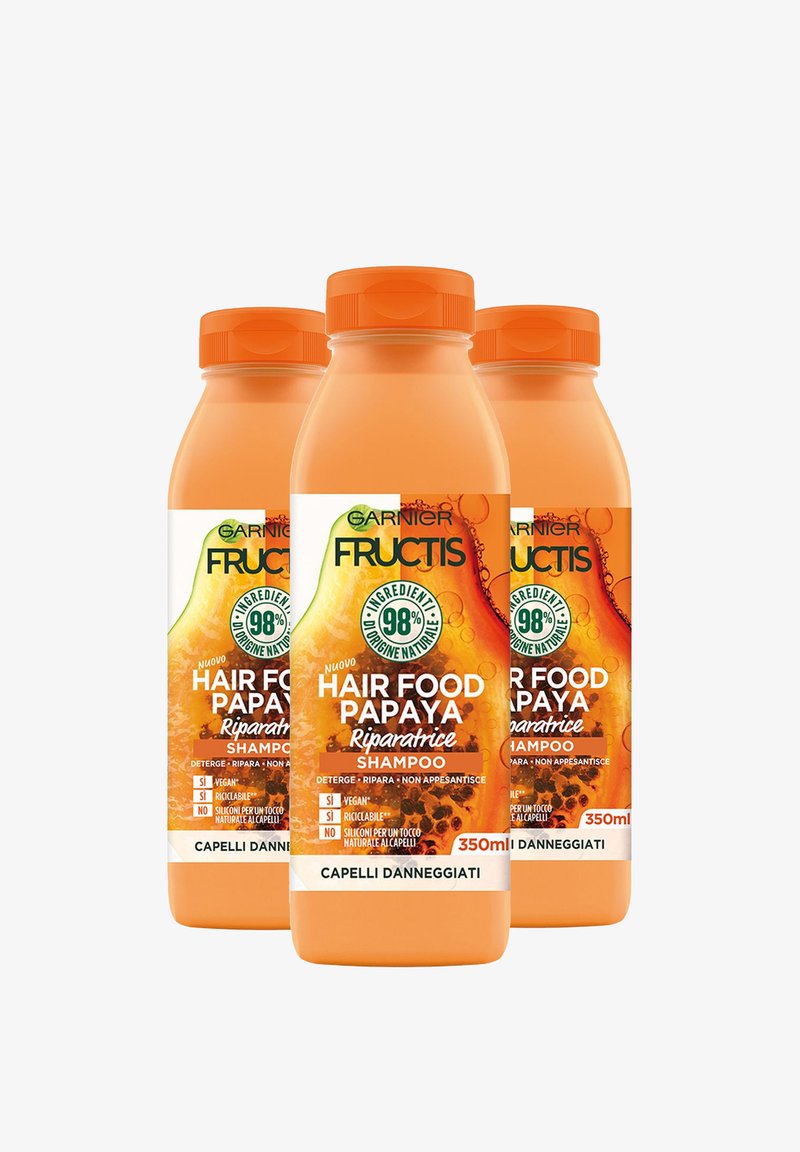 Garnier - SHAMPOO RIPARATORE FRUCTIS HAIR FOOD, SHAMPOO RIPARATORE ALLA PAPAYA PER CAPELLI DANNEGGIATI, 350 ML - 3 PACK - Shampoo - trasparente, Ingrandire