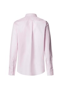Camicia a maniche lunghe rosa chiaro realizzata in cotone morbido. Presenta un colletto classico, una spalla a pieghe sul retro e polsini con bottoni con bordi arrotondati.
