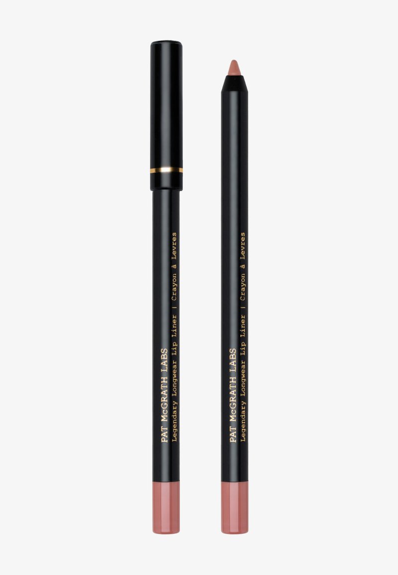 Black lip liner pencil with a pinkish-nude tip. Gold lettering on the side. Sleek, cylindrical design with a capped end for protection.