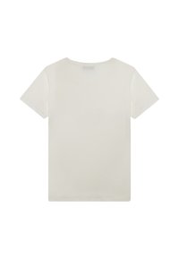 Camiseta de cuello redondo de manga corta en algodón color blanco roto. Cuenta con una textura suave y un corte clásico sin gráficos o adornos visibles.