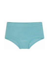 Hellblaues Baumwoll-Boyshorts mit glatter Textur, breitem Bund und enganliegendem Sitz. Mit abgerundeten Beinöffnungen und verstärkten Nähten.