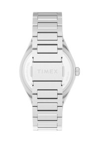 Montre en acier inoxydable avec un finition polie, dotée d'un boîtier rectangulaire, d'un bracelet à maillons et du nom de la marque gravé au dos. Étanche jusqu'à 50 m.