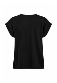 Tricou negru cu mâneci scurte, guler rotund și croială lejeră. Material moale din bumbac cu textură netedă, fără logo-uri sau modele vizibile.