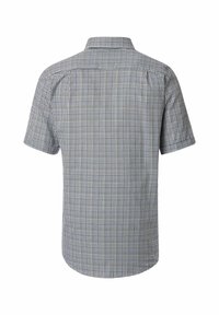 Korte mouw, geruit overhemd in marineblauw en wit, gemaakt van katoen. Beschikt over een standaardkraag en rugplooien voor een betere pasvorm en comfort.