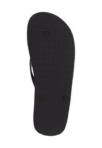 Sole di flip-flop nera in gomma con motivo testurizzato, caratterizzata da due impressioni circolari etichettate "M3" e un simbolo. Forma piatta e leggermente arrotondata.