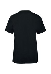 Camiseta de algodón negra con mangas cortas, cuello redondo y parte trasera lisa. Textura suave y corte regular, sin patrones ni gráficos.