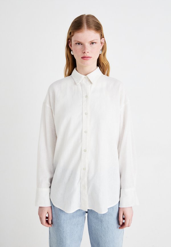 Oversized Linen-Blend Shirt - Button-down blouse - stripe