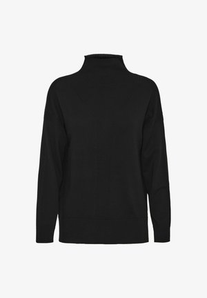 Pull en col roulé noir avec un design texturé. Doté de manches longues, d'une coupe décontractée et d'accents côtelés au niveau du col et de l'ourlet.