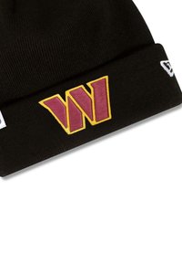 Black knit beanie featuring a prominent maroon and yellow embroidered "W" logo. Includes a small white label on the side.
