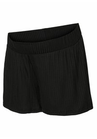 Sorte shorts med ribbet tekstur, der har elastisk talje og en afslappet pasform. kanten er syet for holdbarhed.