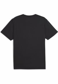 Sort T-shirt med korte ærmer, rund hals, glat bomuldsstof, minimalistisk design, ingen grafikker eller logoer, lige snit, let ribbet halsudskæring.