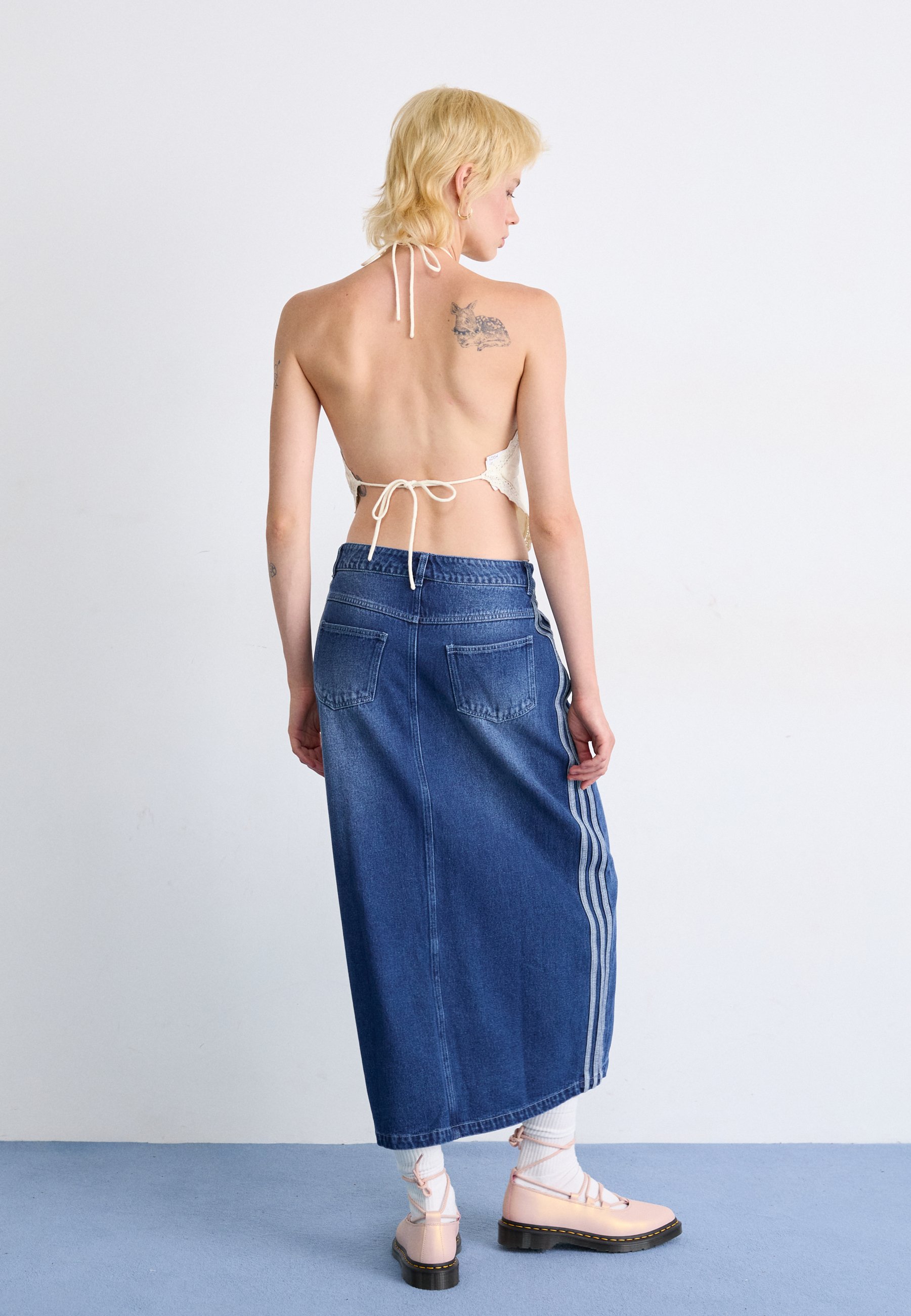 adidas Originals LONG - Denim skirt - blue denim/light-blue adidas Originals LONG - Denim skirt - blue denim/light-blue