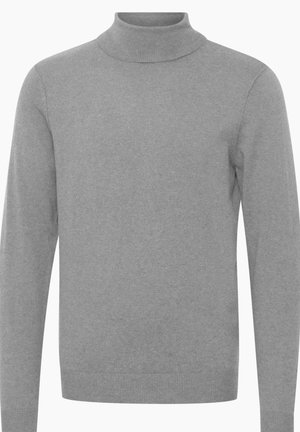 Hallhallane kaelusega hall särke, mis on valmistatud pehmest kudumisest. Sobiv disain pikkade varrukatega, soonikkoes kaelus ja äärised.