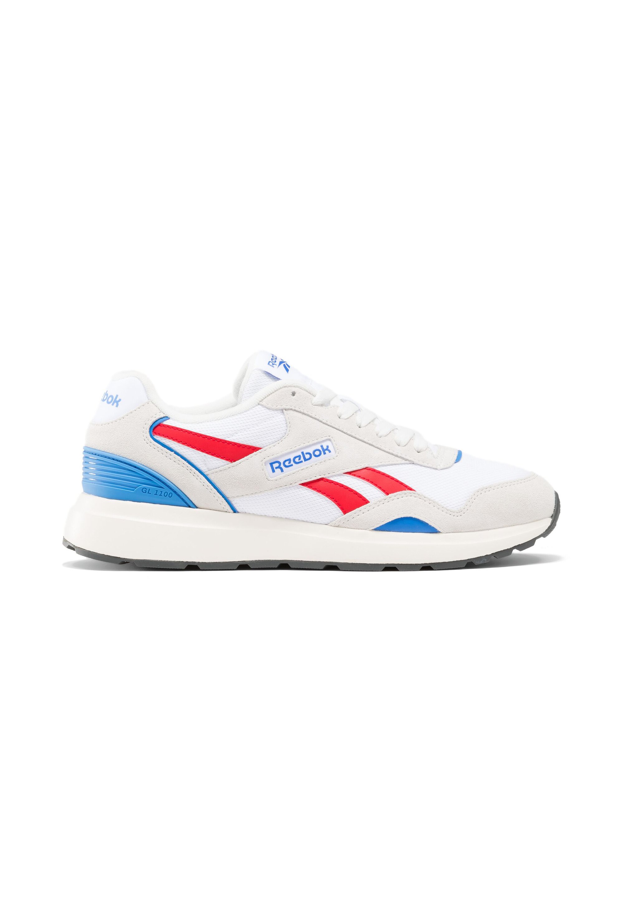Reebok White Gray Blue Athletic Sneakers with Red Accents Reebok Classic Leather  main image 3