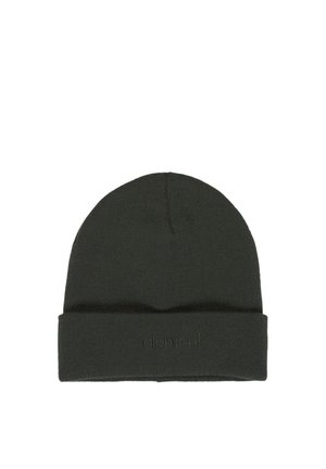 Dark green knitted beanie hat with folded brim and subtle "element" logo embroidered on the front center.