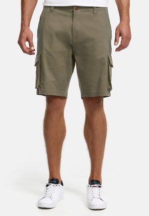 Khaki cargo shorts med sidelommer, lavet af letvægtsstof. Har en knaplukning og en afslappet pasform, velegnet til hverdag.