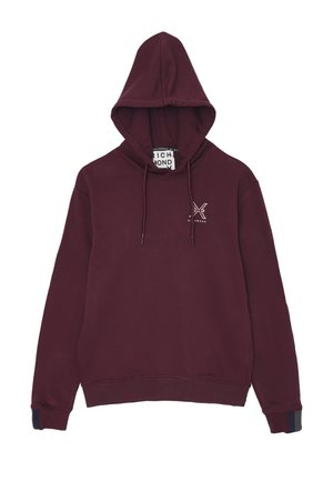 Felpa con cappuccio color bordeaux realizzata in misto cotone. Presenta un piccolo logo sul petto e polsini a coste con un accento di colore contrastante.
