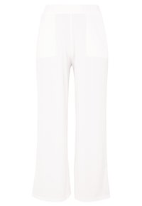 Wijdvallende broek van witte stof, met een gladde textuur en twee zijzakken. Het ontwerp is losjes passend met een comfortabele tailleband.