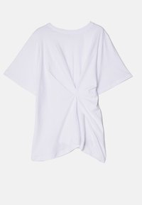 Bílý krátký rukáv tričko vyrobené z bavlny, s designem otočeného zadního dílu a volnou látkou pro zvýšení textury a detailu.