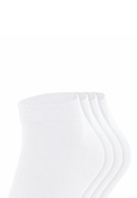 Chaussettes blanches en coton pour la cheville, vendues par paquet de quatre, avec des bords côtelés et une texture lisse, conçues pour le confort et un usage quotidien.