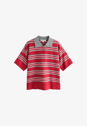 Next, TALL FIT - SUPERSOFT SHORT SLEEVE KNITTED POLO TOP - Polokošeľa - red grey stripe