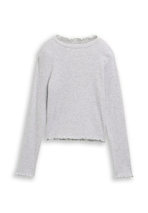 Lichtgrijs geribd shirt met lange mouwen en slabladzoom bij de kraag, manchetten en zoom.
