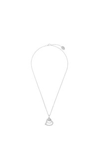 Collana d'argento con pendente a forma di cuore dal design stratificato e con strass incorporati, attaccata a una fine catena con chiusura.