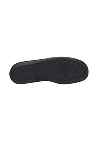 Black rubber shoe sole with textured grip pattern and rounded edges. Features a flat design, suitable for casual wear.